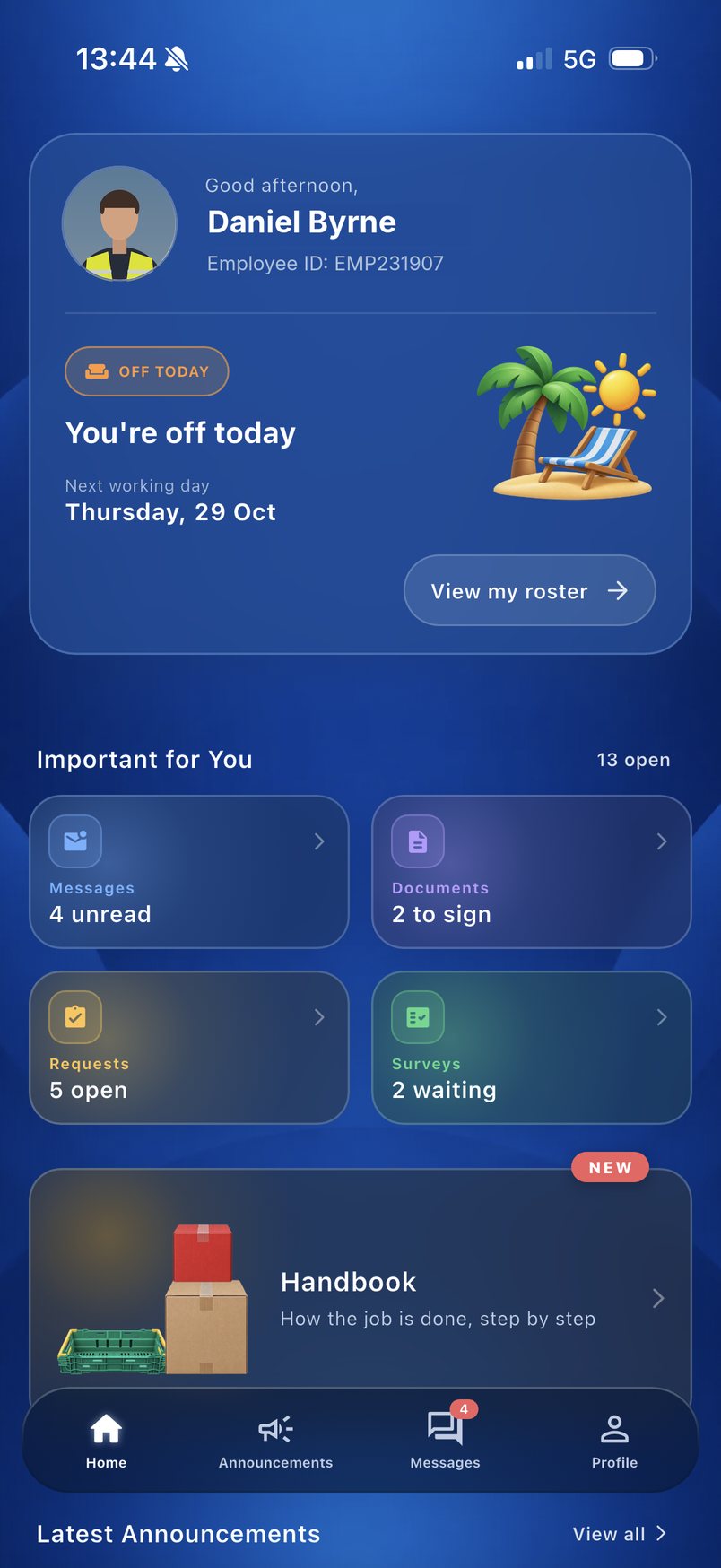 Home screen on a day off