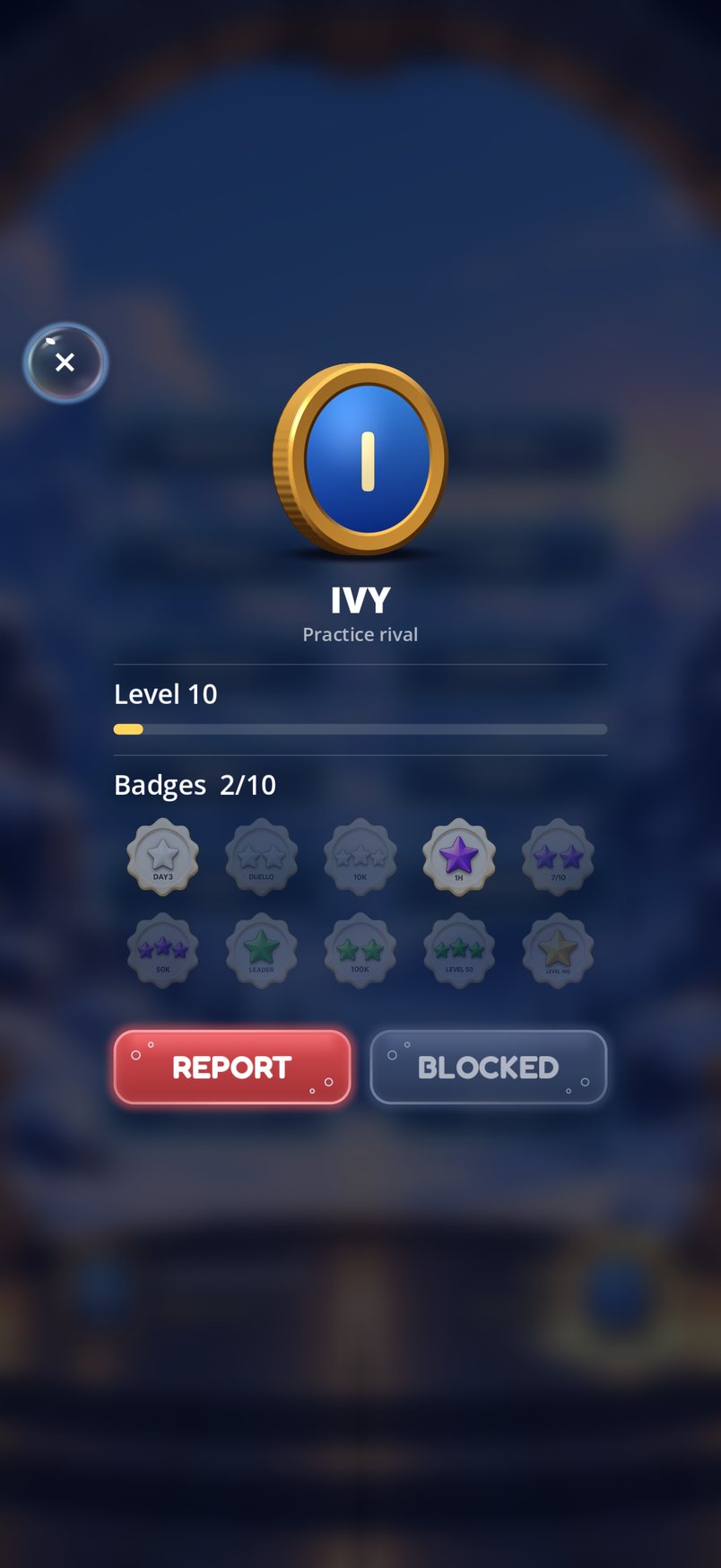 Practice rival with level and badges
