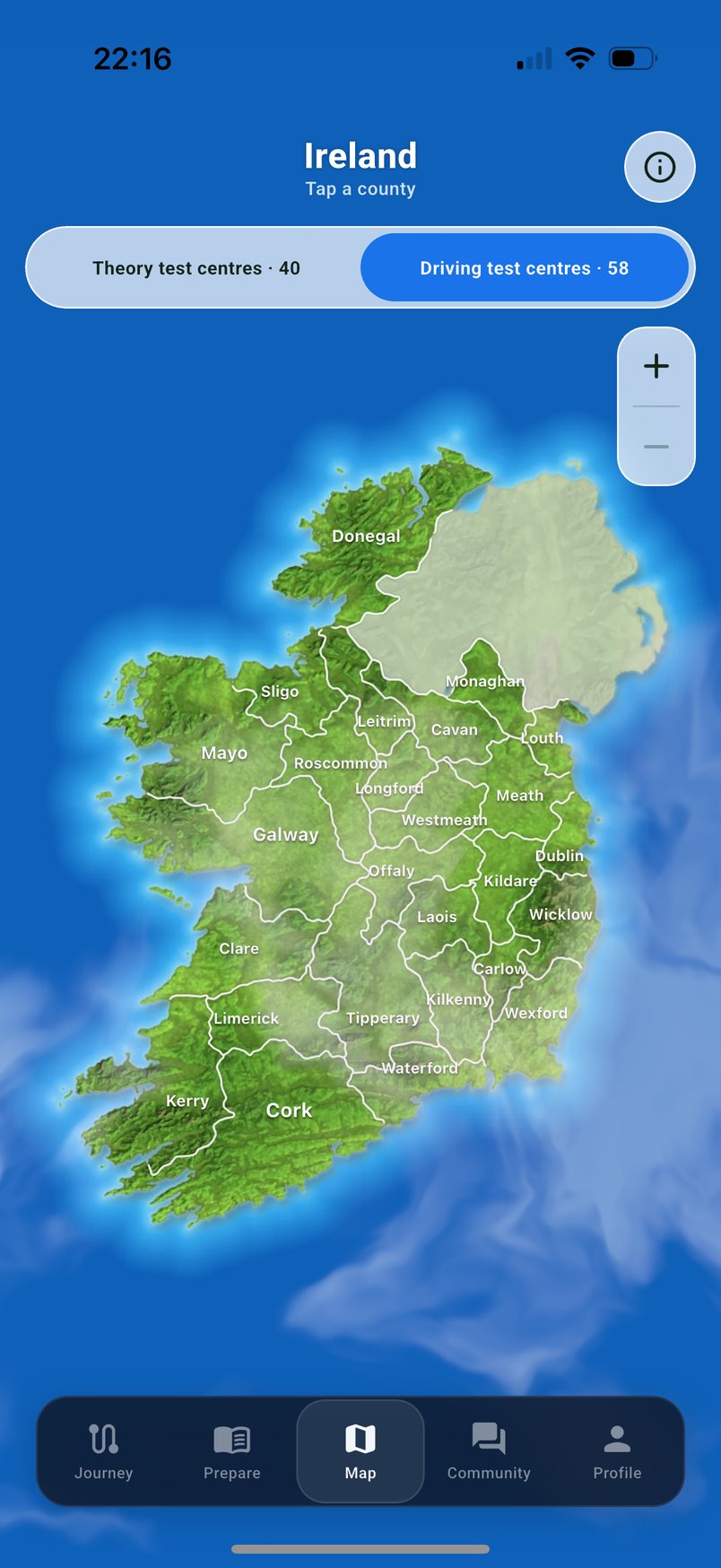 Ireland map of test centres