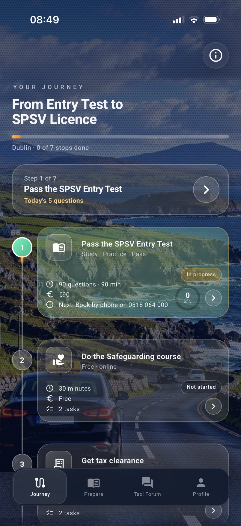 Journey from the entry test to the SPSV licence